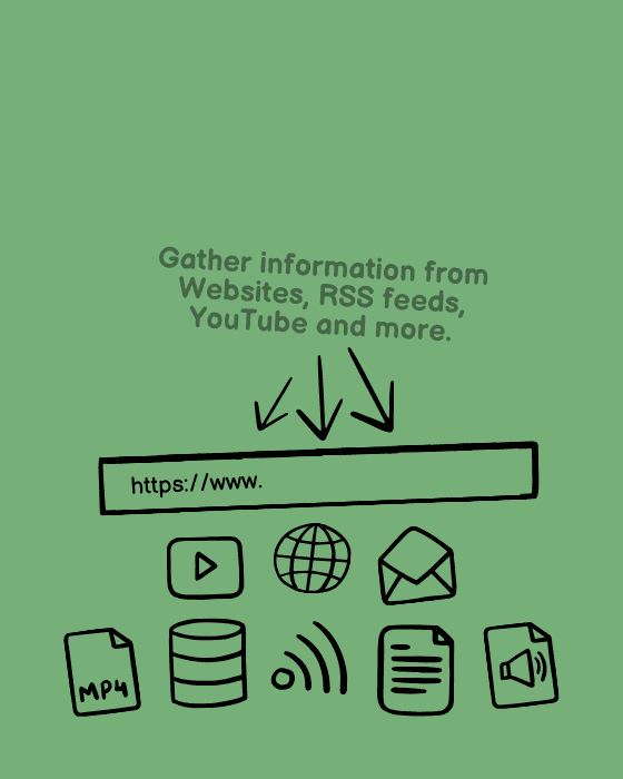 Gather information from Websites, RSS Feeds, YouTube and more